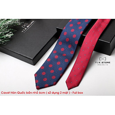 Cavat nam Hàn Quốc bản nhỏ 6cm - Cavat họa tiết đỏ chấm bi FUll box