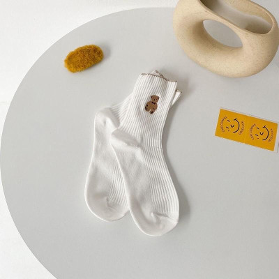 Tất bèo nữ cổ cao, vớ cổ cao vải cotton thêu hình chú Gấu Teddy phong cách thời trang Hàn Quốc - TD68