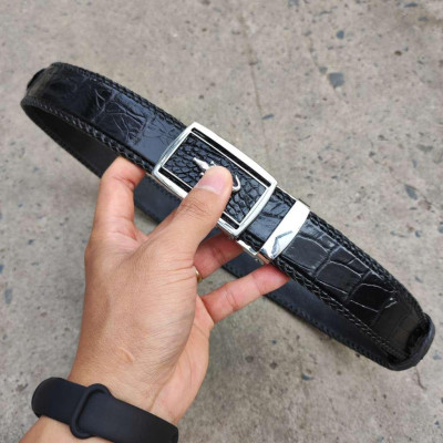 Thắt lưng da cá sấu Đan Viền Thủ Công Rất Bền! (mặt bạc)