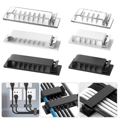 Vỉ 10 Kẹp Dây Cáp Điện Bàn Làm Việc Keo Acrylic Dán Tường Chốt Cố Định Chống Rối Thu Gọn Cáp Sạc