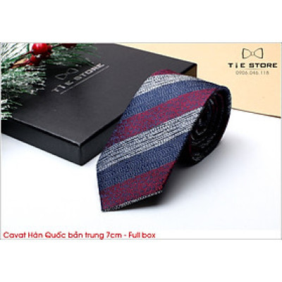 Cà Vạt Nam Bản Trung 7cm, cavat chú rể, công sở - Cavat Hàn Quốc Cao Cấp đỏ kẻ Kèm hộp