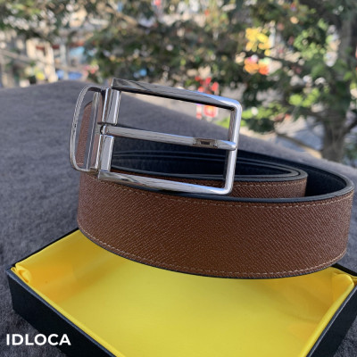 Thắt lưng nam cao cấp IDLOCA - 2 mặt da bò nâu và đen, đầu xoay hợp kim nhập khẩu (dây nịt nam)