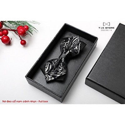 Nơ Đeo Cổ Nam cánh nhọn, Màu đen họa tiết trắng - Nơ chú rể, MC , tặng kèm hộp