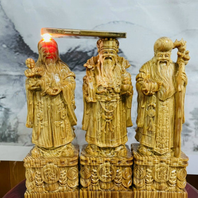 Bộ tượng phật tam đa phúc thọ bằng gỗ huyết long kt cao 40×13×11cm