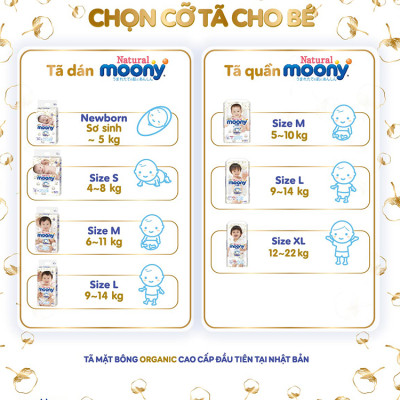 Tã/Bỉm dán Moony Natural Size NB- 63 miếng( bé< 5kg)