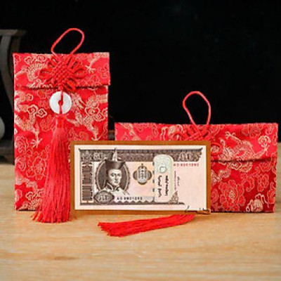 Túi gấm màu cam loại 50 Mông Cổ sưu tầm, làm quà tặng