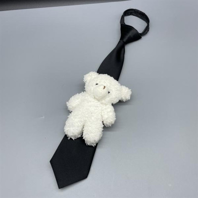 Cà vạt nữ màu đen tag gấu trắng dây kéo thắt sẵn kt 6x36cm