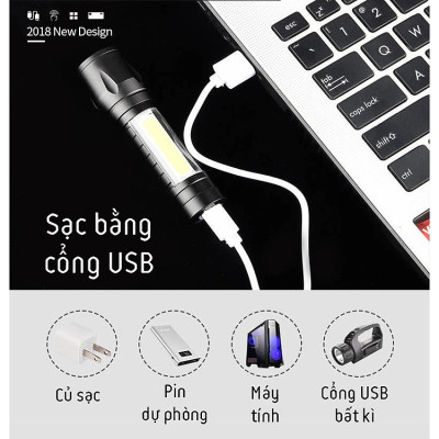 Đèn pin mini siêu sáng bỏ túi 2in1 có zoom xa gần kèm hộp đựng- Hàng chính hãng 
