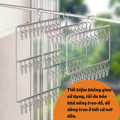 Giá Treo Đồ Inox 20-30-40 Kẹp Treo Đa Năng Móc Treo Phơi Đồ Inox Chống Gỉ Nhiều Kẹp Khung Móc Treo Quần Áo Inox Tiện Lợi Giá Treo Đồ Gấp Gọn, Siêu Tiết Kiệm Diện Tích