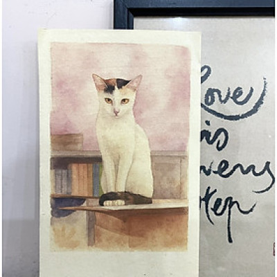 Thần thái của Mèo - Bộ tranh Mèo trên giấy dó - Tranh giấy dó - Bưu thiếp giấy dó