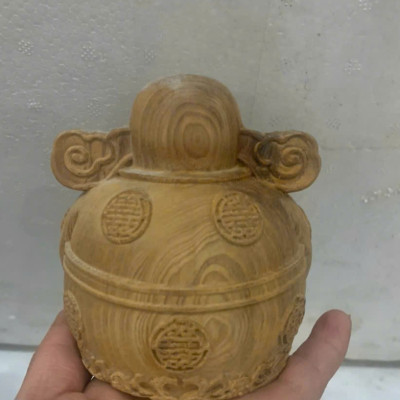 Tượng thần tài mini bằng gỗ ngọc am thơm nức kt 10×8×8cm 