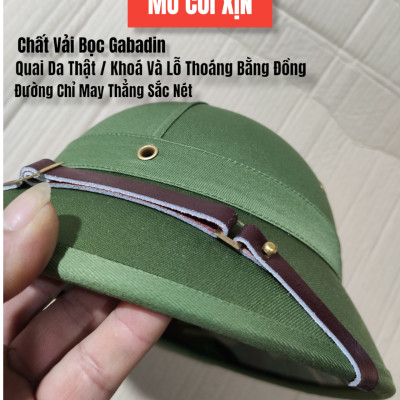 MŨ CỐI XỊN VẢI BỌC GABADIN QUAI DA THẬT LÒNG CỐT PHÍP GIÀN GI XANH CHỊU MƯA CHỊU NẮNG CHỊU VA ĐẬP