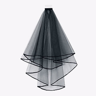 Voan (lúp) cài tóc, Mạng che mặt Cô dâu và Dạ hội, đi tiệc, sự kiện màu đen viền ruy băng MS: 41941