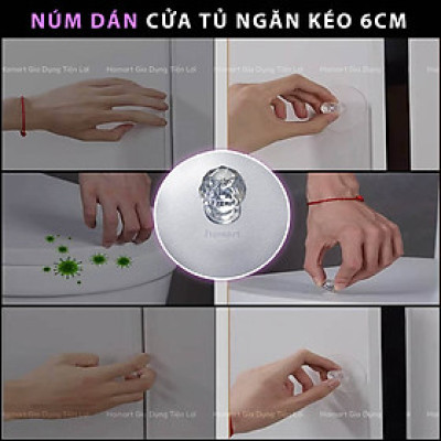 Miếng Dán Núm Tủ Ngăn Kéo Acrylic Móc Tay Kéo Cửa Sổ Tủ Lạnh Siêu Dính Không Khoan Tiện Lợi