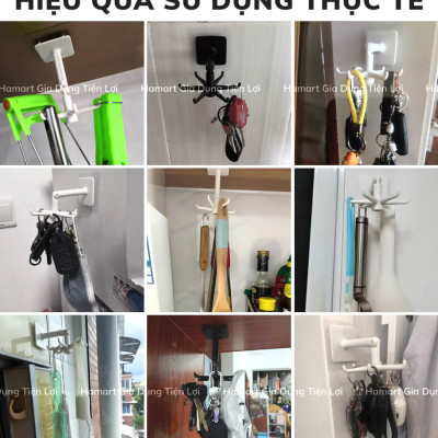 Giá Treo Đồ Nhà Bếp 6 Móc Xoay 360° Treo Dụng Cụ Tắm Đa Năng Kèm Miếng Dán Tường Siêu Dính