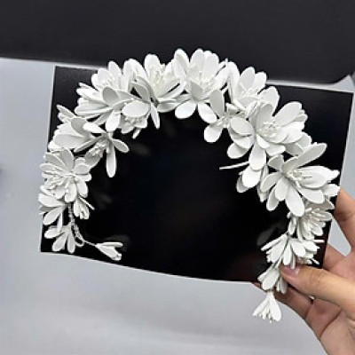 Băng đô cài tóc hoa màu trắng mẫu cài tóc cưới cho cô dâu