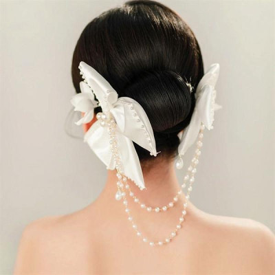 Bộ cài tóc cô dâu đôi nơ dây hạt trai Giangpkc 6-2022SP2221281