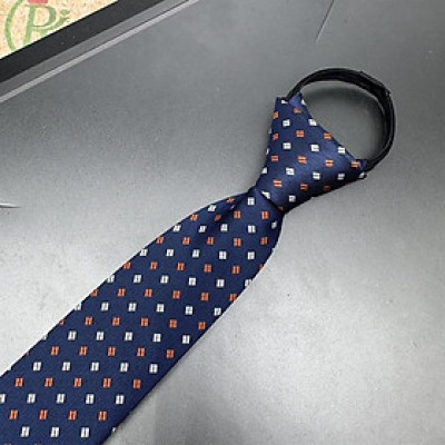 Cà vạt nam mẫu thắt sẵn dây kéo bản nhỏ 6cm mẫu xanh đen chấm trắng cam