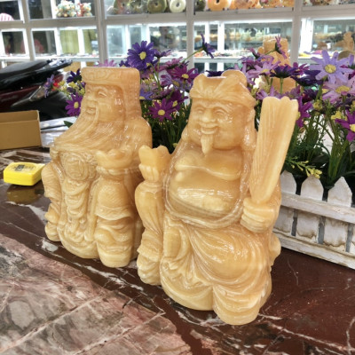 Bộ tượng thờ hai ông Tài Địa Thần Tài Thổ Địa đá ngọc hoàng long - Cao 20 cm