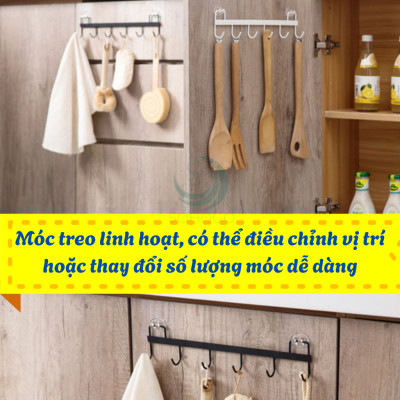 Giá Treo Dụng Cụ Nhà Bếp Dán Tường 6 Móc -Thanh Treo Đa Năng Gắn Tường Không Cần Khoan -Móc Treo Dán Tường Tiện Lợi