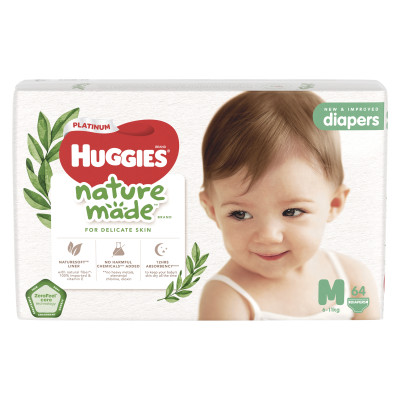 Tã/Bỉm dán Huggies Platinum NatureMade M64/L54/XL44 - Gói Jumbo - Hàng chính hãng