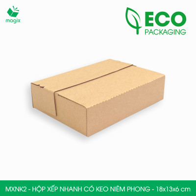 MXNK2 - 18x13x6 cm - 60 hộp carton đóng hàng xếp nhanh có keo niêm phong - Hộp gói hàng, hộp quà