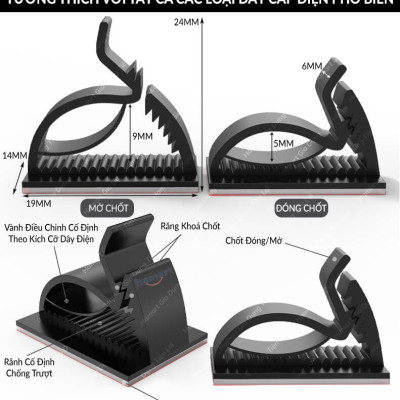 COMBO 5 Móc Treo Dây Điện Keo Siêu Dính Tường Hamart Nút Cố Định Dán Đi Cáp Điện Chống Rối