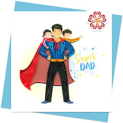 Thiệp chúc Ngày của cha, Thiệp giấy xoắn 15 x 15 cm, Siêu nhân ba là tuyệt vời nhất