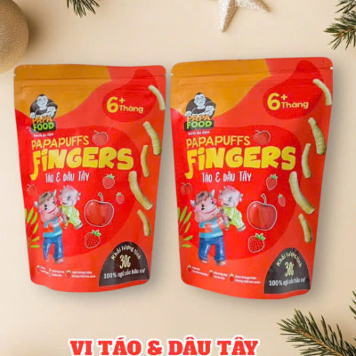Bánh ăn dặm PAPAFOOD PAPAPUFFS Vị Táo & Dâu Tây - 100% Ngũ Cố Hữu Cơ - Gói 30G