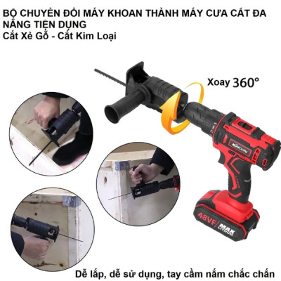 Bộ Chuyển Đổi Máy Khoan Thành Máy Cưa Điện Cầm Tay Kèm 3 Lưỡi Cưa Gỗ Kim Loại Nhựa ( Lắp Được Khoan Pin Và Khoan Điện)