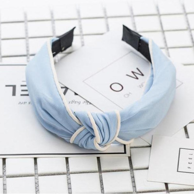 Bờm cài tóc turban nữ BN33D bản to mầu xanh lam nhạt viên trắng