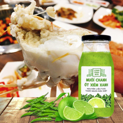 Muối chanh ớt xiêm xanh cao cấp Làng Chài Xưa, nguyên liệu tươi, thơm ngon đặc biệt, chai thủy tinh 300gr