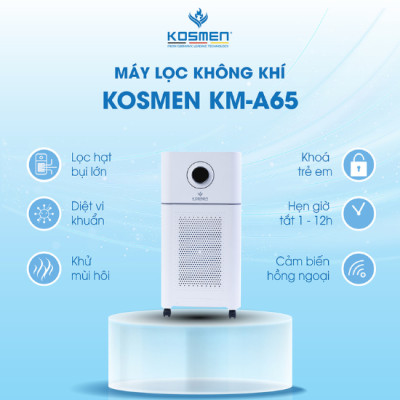 Máy Lọc Không Khí Kosmen KM - A65 Lọc Bằng Ion âm, Diệt Khuẩn Bằng Đèn UV, Khóa Trẻ Em - Hàng Chính Hãng BH 24 Tháng