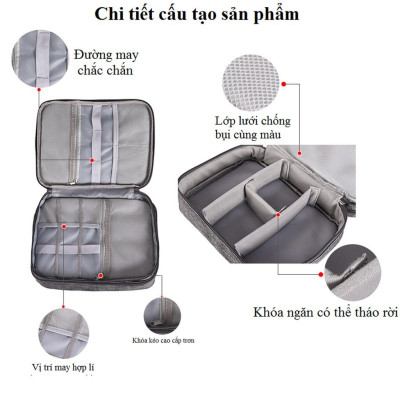 Túi Đựng Phụ Kiện Điện Thoại Máy Tính Lớn Cải Tiến Nhiều Ngăn Chống Nước, Chống Sốc Hàng Chính Hãng miDoctor - 2 NGĂN