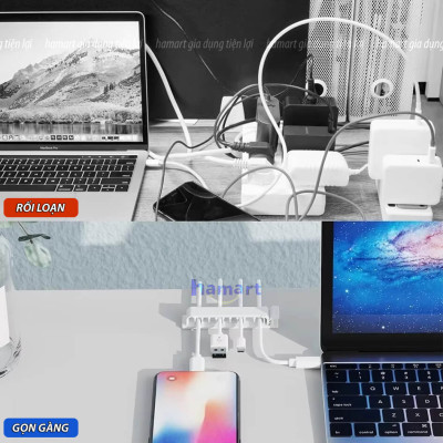 Vỉ 10 Kẹp Dây Cáp Điện Bàn Làm Việc Keo Acrylic Dán Tường Chốt Cố Định Chống Rối Thu Gọn Cáp Sạc