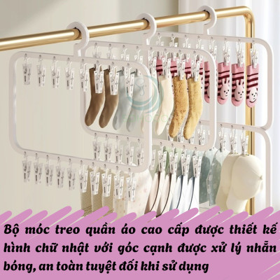 Móc kẹp mũ nón, vớ tất, yếm, khẩu trang, đồ lót từ 18-26 kẹp, sắp xếp tủ quần áo gọn gàng, tiết kiệm không gian nhà cửa