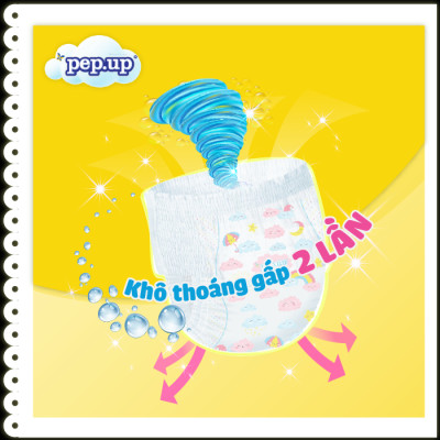 Tã/Bỉm Quần Em Bé Pep.up Extra Dry Gói Trung Siêu Mềm Mại, Siêu Khô Thoáng, Kháng Khuẩn Size M22, L20, XL18, XXL16