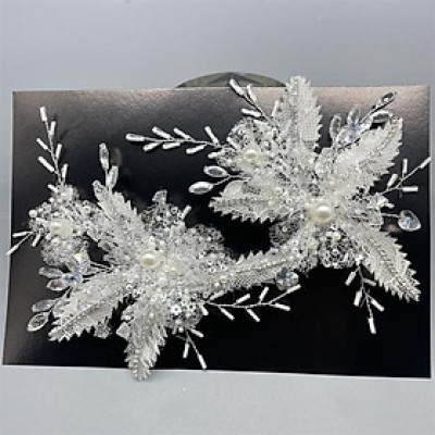 Cài tóc cô dâu hoa lưới kết hạt cườm mẫu mới t7/2024