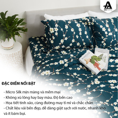 Bộ Ga Giường 4 Món White Sakura Mềm Mại 100% Mirco Silk Cao Cấp A2Z Home