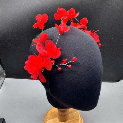 Cài tóc cô dâu hoa voan màu đỏ kẽm mềm nhẹ nhàng