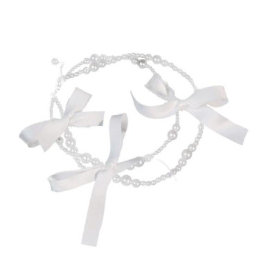 Dây chuyền hạt trai hai tầng đính nơ kèm nơ cài tóc