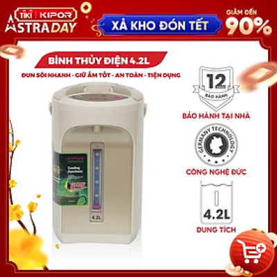 Bình thuỷ điện KIPOR KP-EP642 - 4,2L - Ruột bình inox 304 - Đun sôi nhanh, có tay cầm, chế độ tự bật, tự ngắt, 3 chế độ lấy nước - Hàng chính hãng