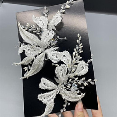 Cài tóc cô dâu ren kết hạt cườm đính đá mẫu mới