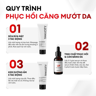 Bộ sản phẩm chăm sóc Men Stay Simplicity phục hồi & cân bằng da cho nam Recovery Trio: 01 Sữa rửa mặt 100g x Seurm 30ml x Kem dưỡng ẩm 80g