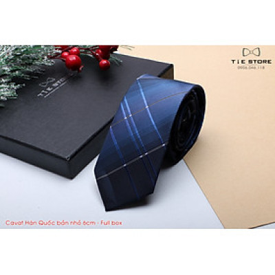 Cavat nam Hàn Quốc cao cấp bản nhỏ (6cm) màu xanh kẻ - Tặng kèm hộp Full box