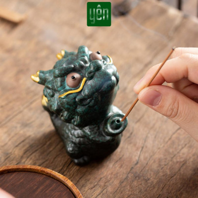 Đế Nhang Thảo Mộc Yên Tượng Kỳ Lân Gốm Sứ Xanh Trắng Yên Trang Trí Tâm Linh Thờ Cúng Thư Giãn