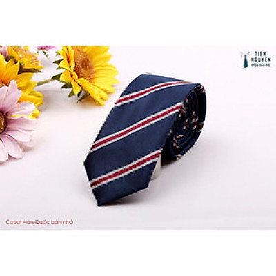 Cavat nam Hàn Quốc cao cấp bản nhỏ (6cm) xanh kẻ đỏ - Tặng kèm hộp Full box