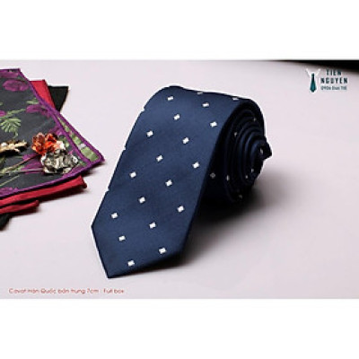 Cà Vạt Nam Bản Trung 7Cm Hàn Quốc cao cấp kèm hộp - Màu Xanh chấm