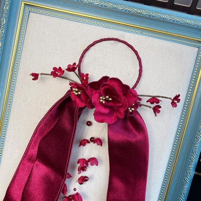 Cài tóc cô dâu hoa lụa đỏ kèm trâm búi tóc mẫu mới t3/2023