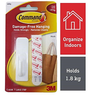 Móc dán tường kiểu vuông 3M COMMAND 17503ANZ, 1.8 kg, 1 cái/vỉ